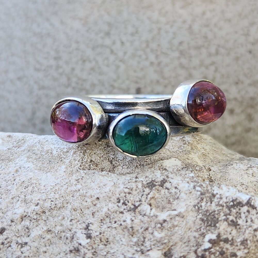 Natural Tourmaline Gemstone Ring 9gms Solid Sterling Sz 7